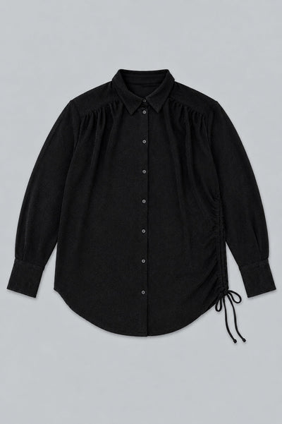 Lurex Tunic Button Up - Black