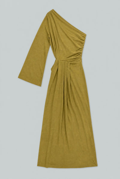One Shoulder Cut Out Gown - Chartreuse