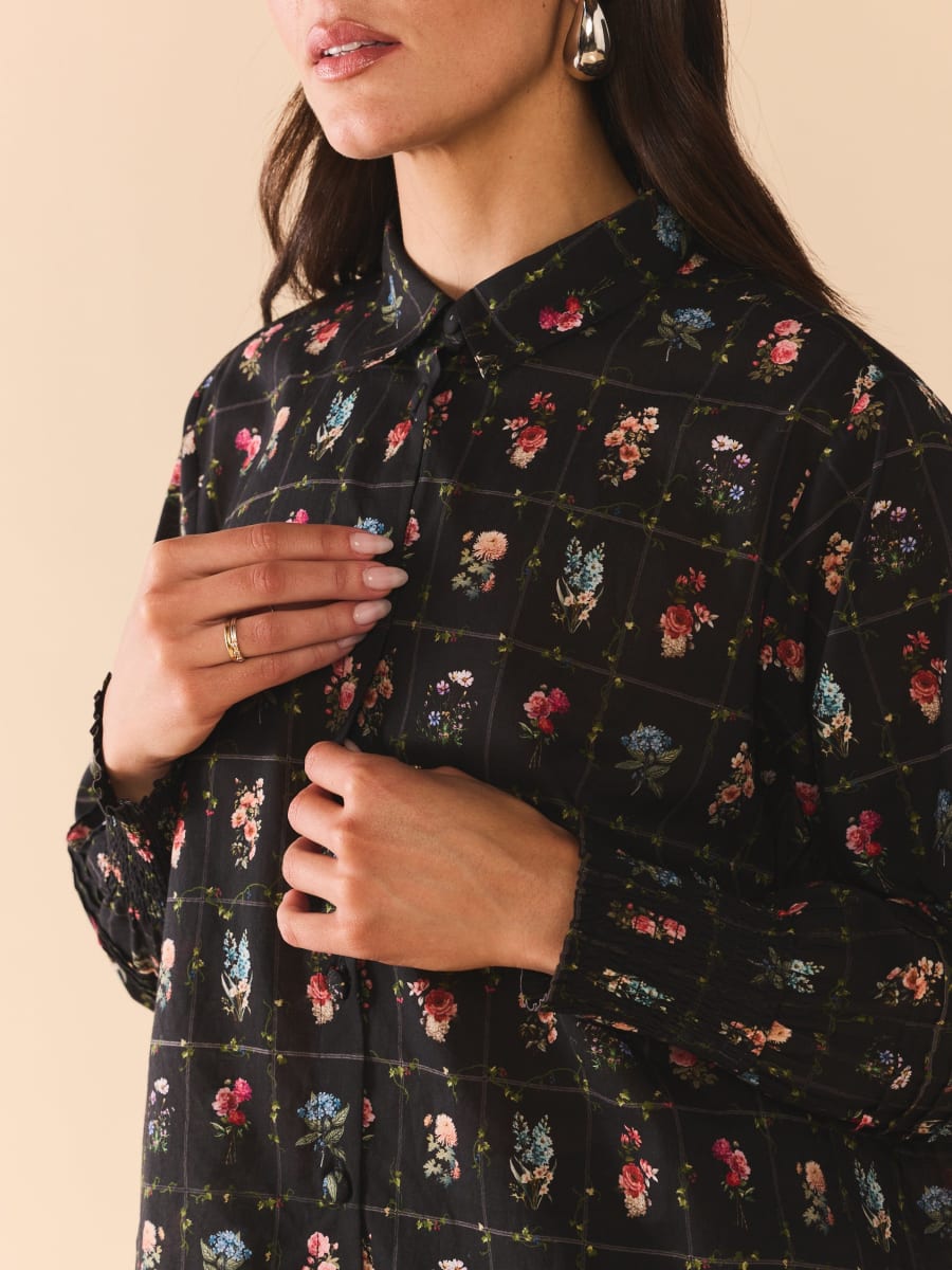 Katie Button Down - Florence Black Floral