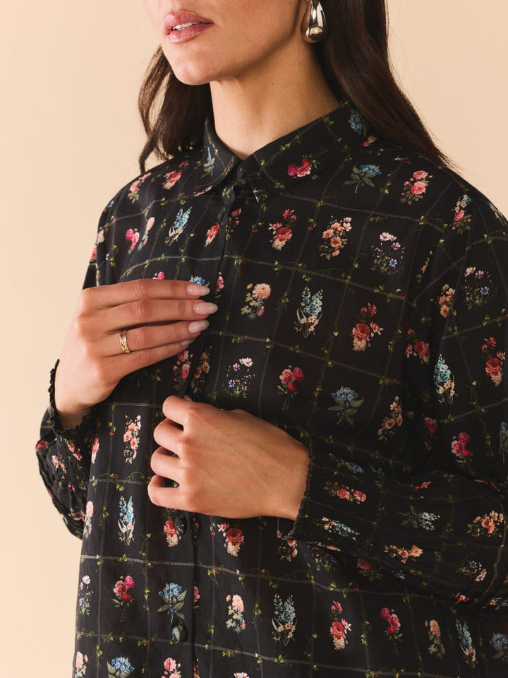Katie Button Down - Florence Black Floral