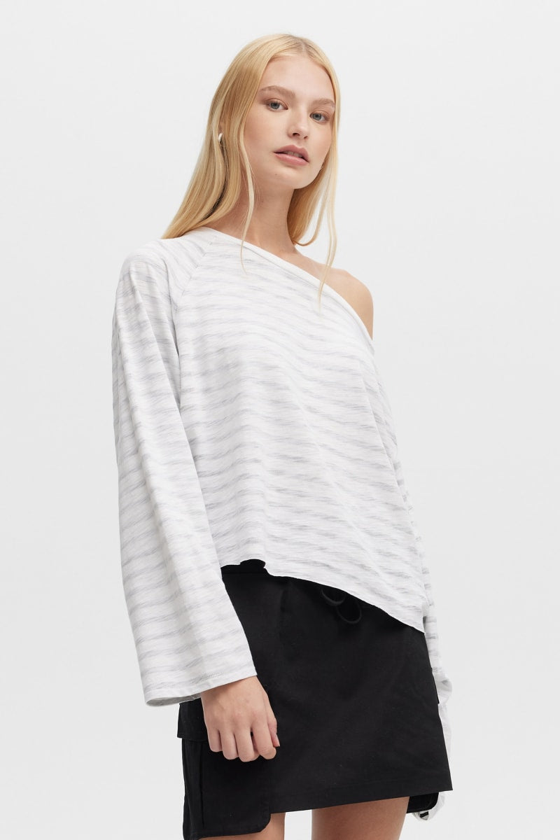 Striped Anita Boatneck Long Sleeve T-Shirt - White