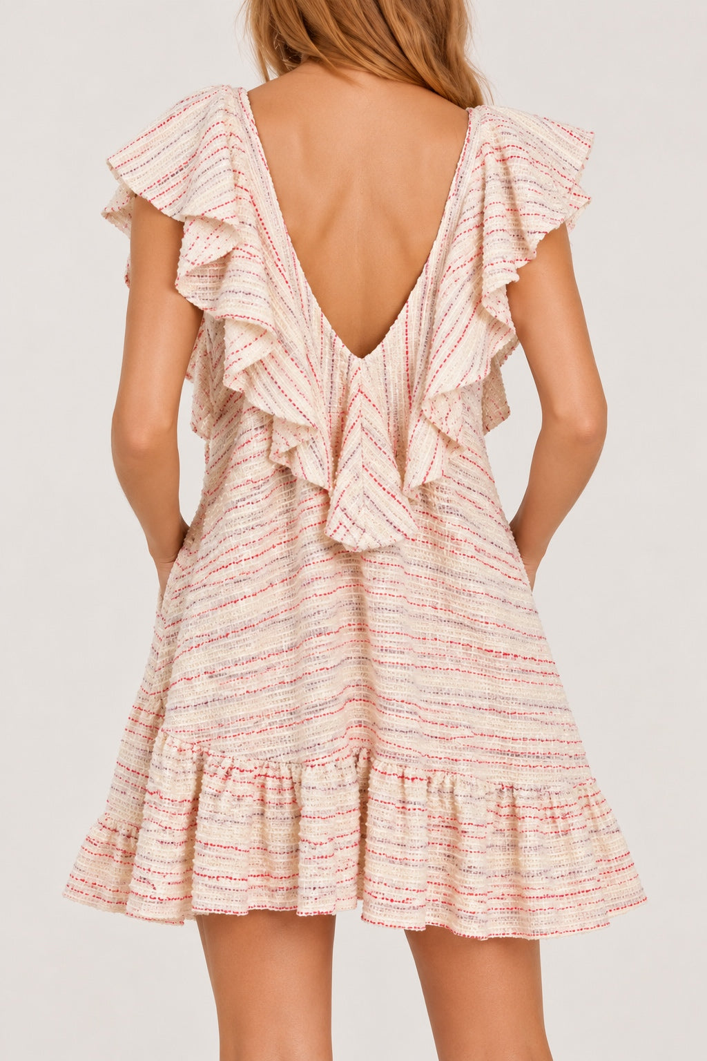 Quinn V-Neck Ruffle Dress - Cream Multi