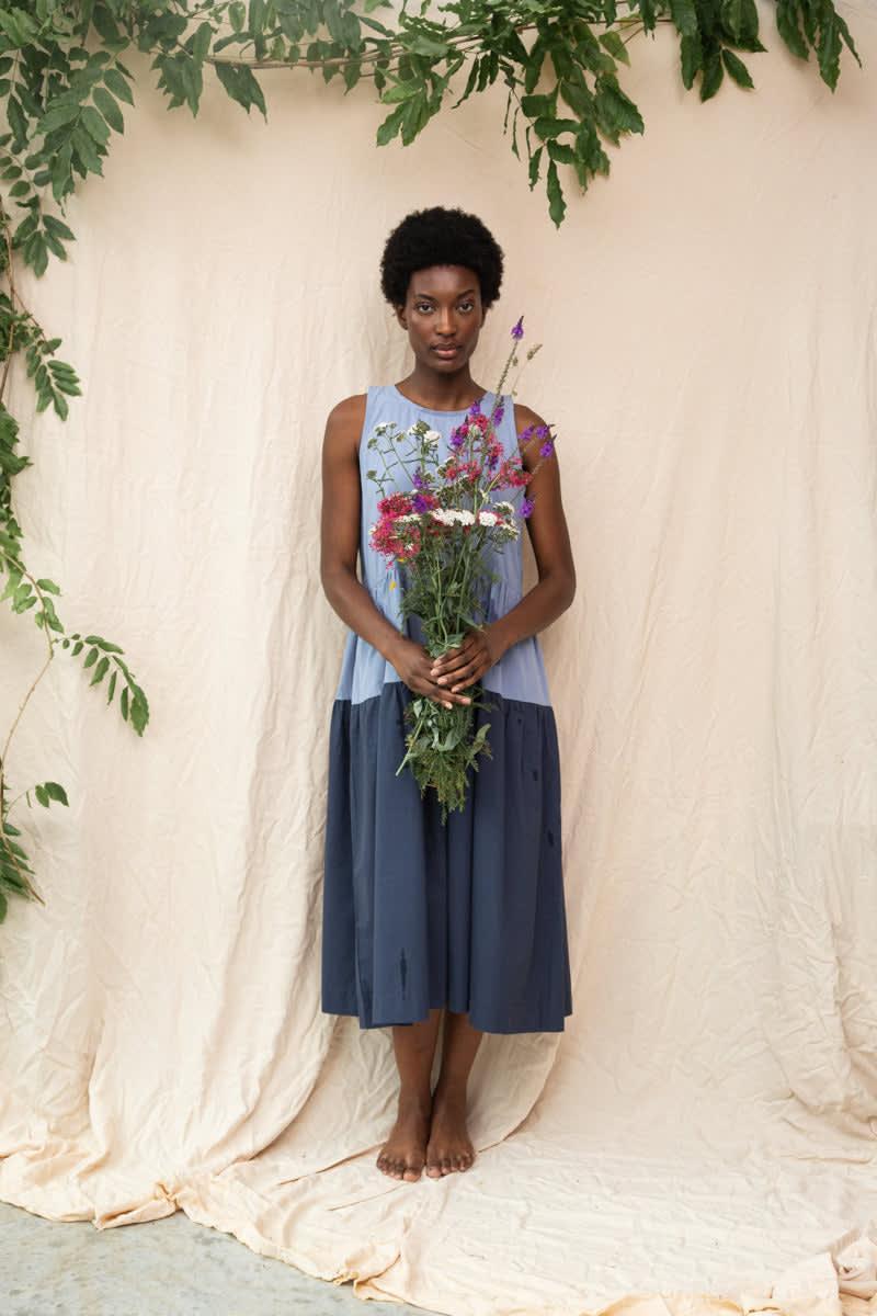 Noelle Organic Cotton Dress - Washed Blue and Midnight