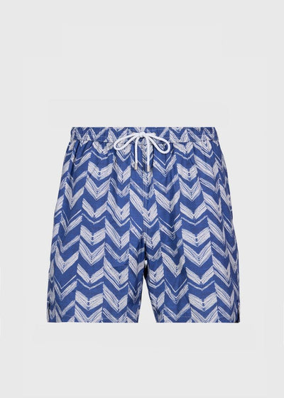 Chevron Batik Print Swim Trunk - Indigo