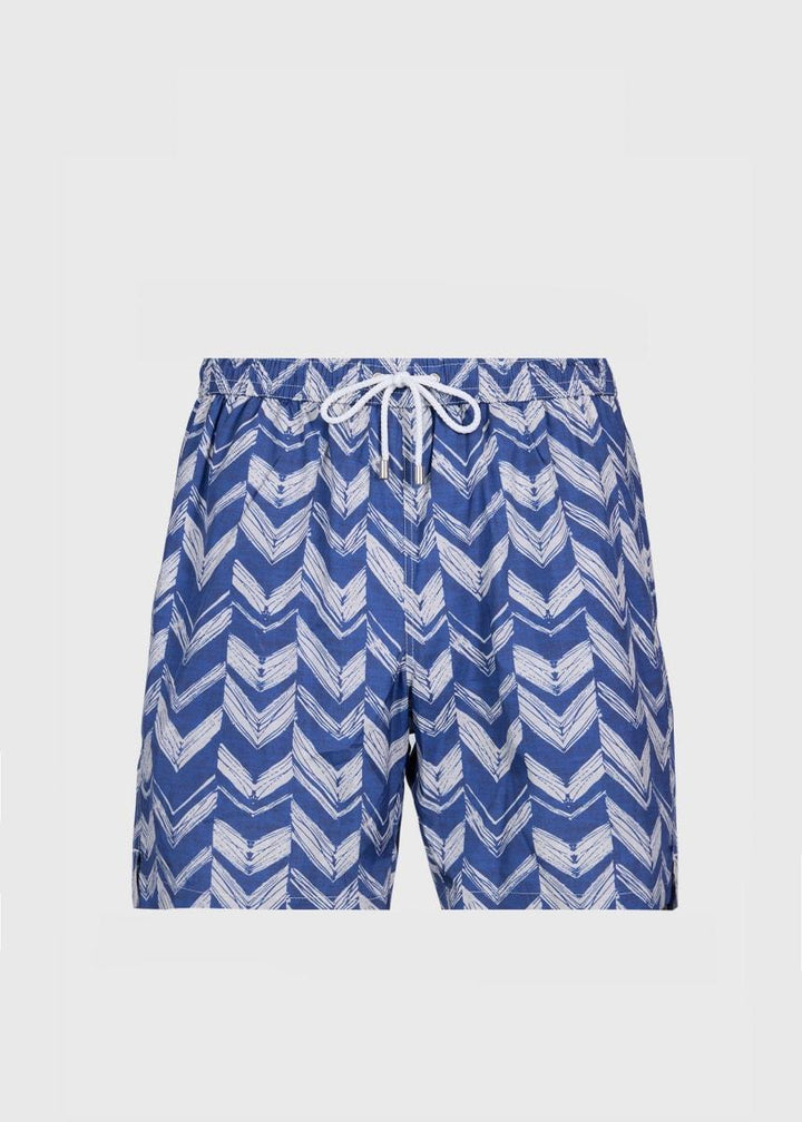 Chevron Batik Print Swim Trunk - Indigo