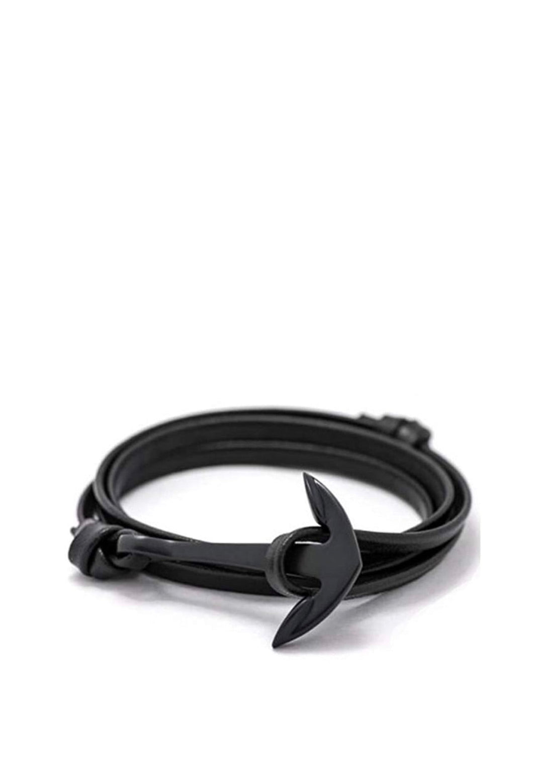 Black Plated Anchor Wrap Leather Bracelet
