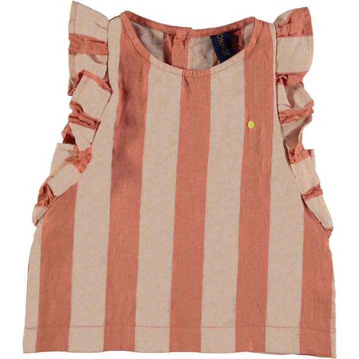 Shirt Frill Wide Stripes - Terracotta Shirts BonMot 