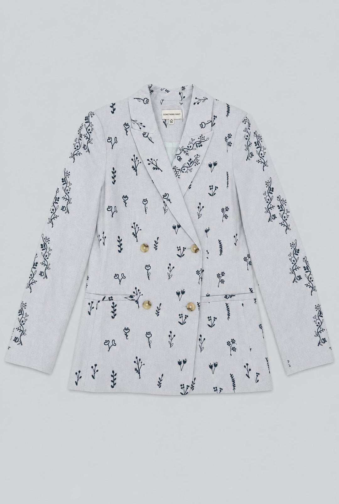 Embroidered Double Breasted Blazer - Blue Combo