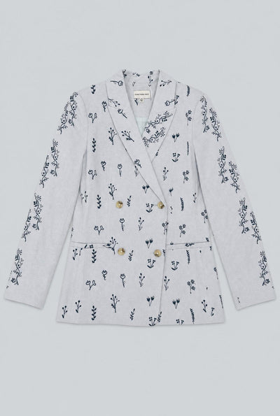 Embroidered Double Breasted Blazer - Blue Combo
