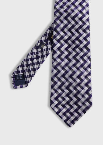 Woven Silk Small Check Tie - Purple