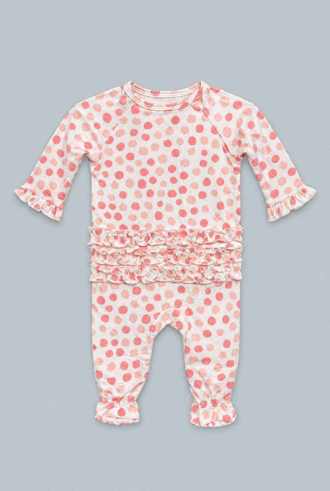 Ruffle Footie - Polka Dot Pink