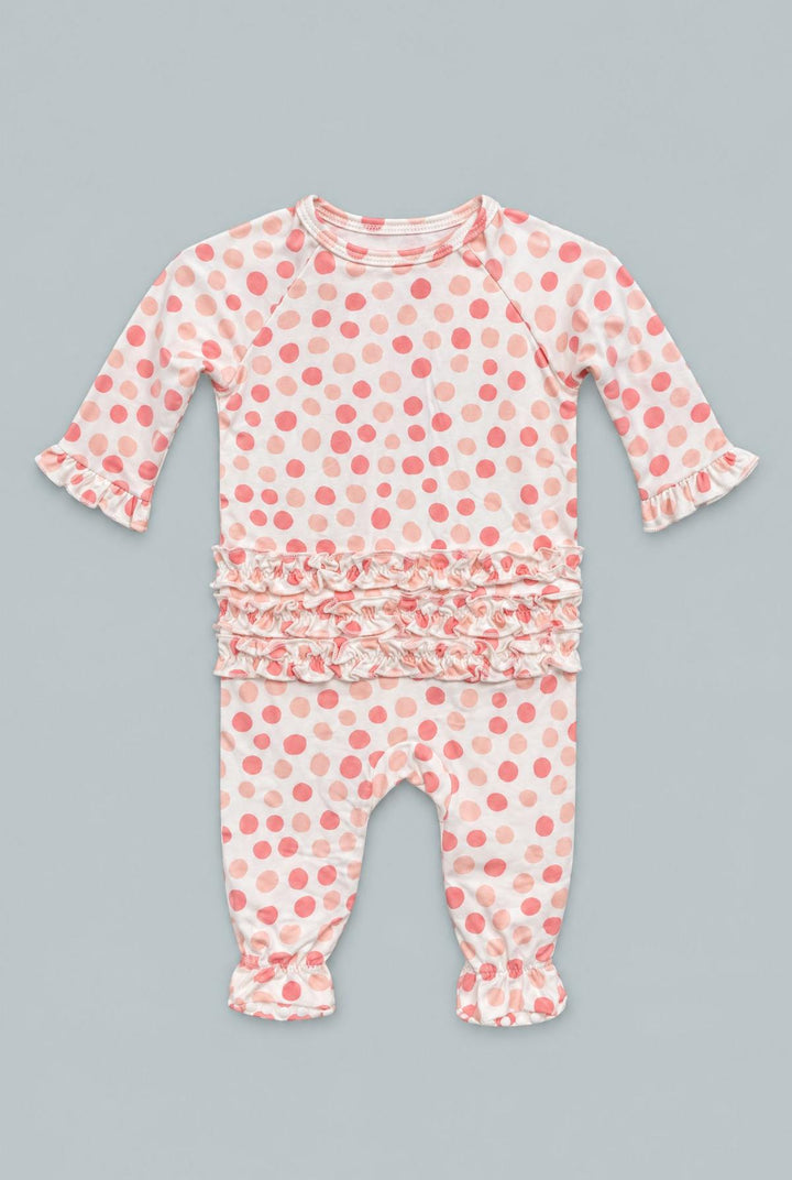 Ruffle Footie - Polka Dot Pink
