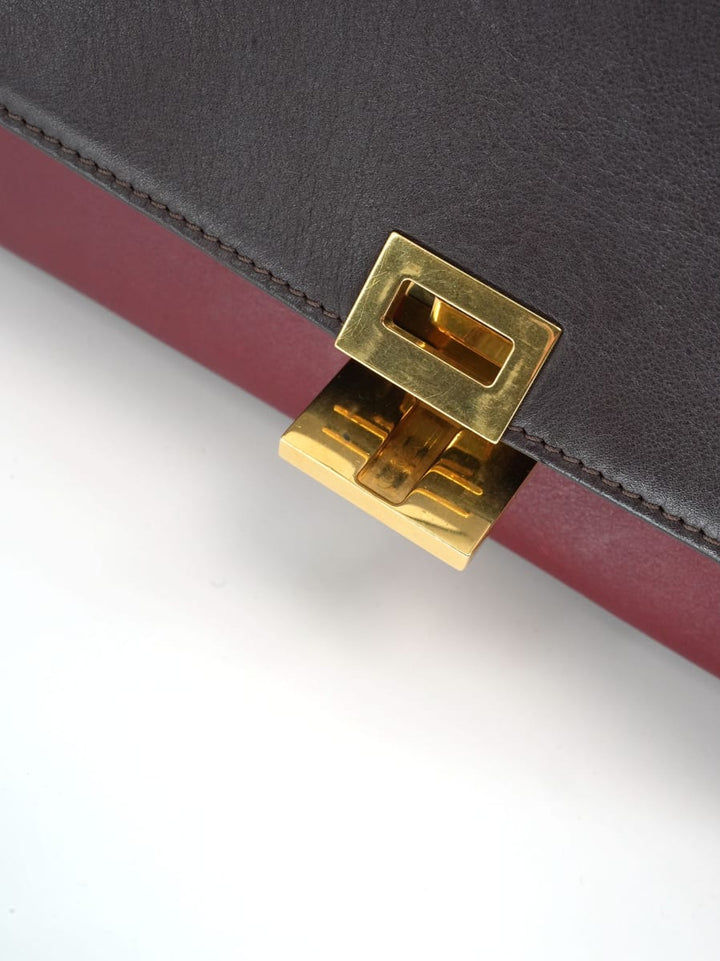 Pre-Owned CELINE Trapeze Medium Handbag - Bordeaux/Canvas/Plum