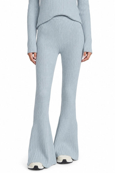 Ribbed Knitted Flare Pants - Dusty Blue