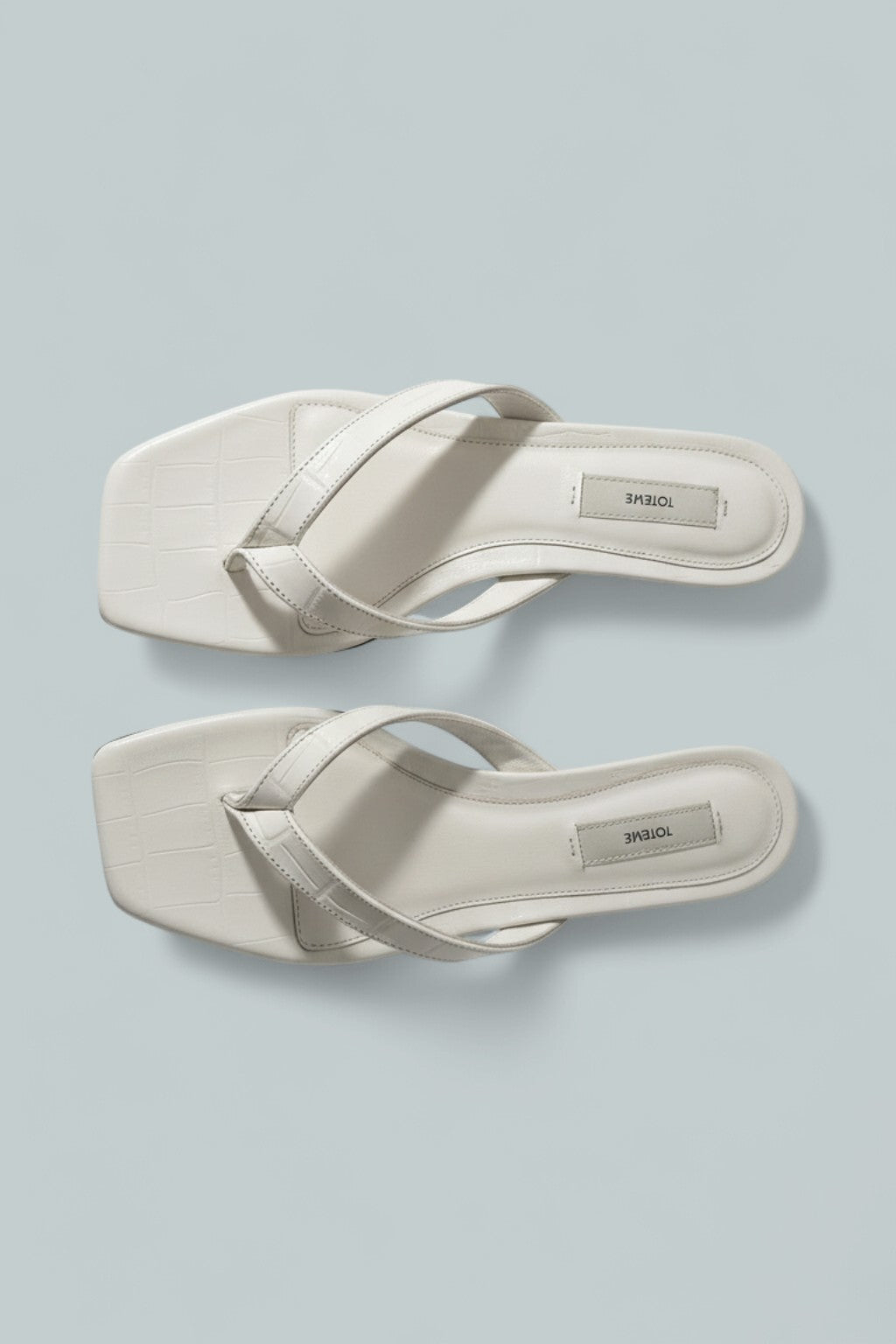 Croco-Embossed Heeled Flip Flops - Off-White
