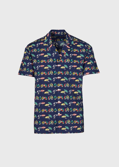 Printed Cotton Camp Collar Shirt - Blue