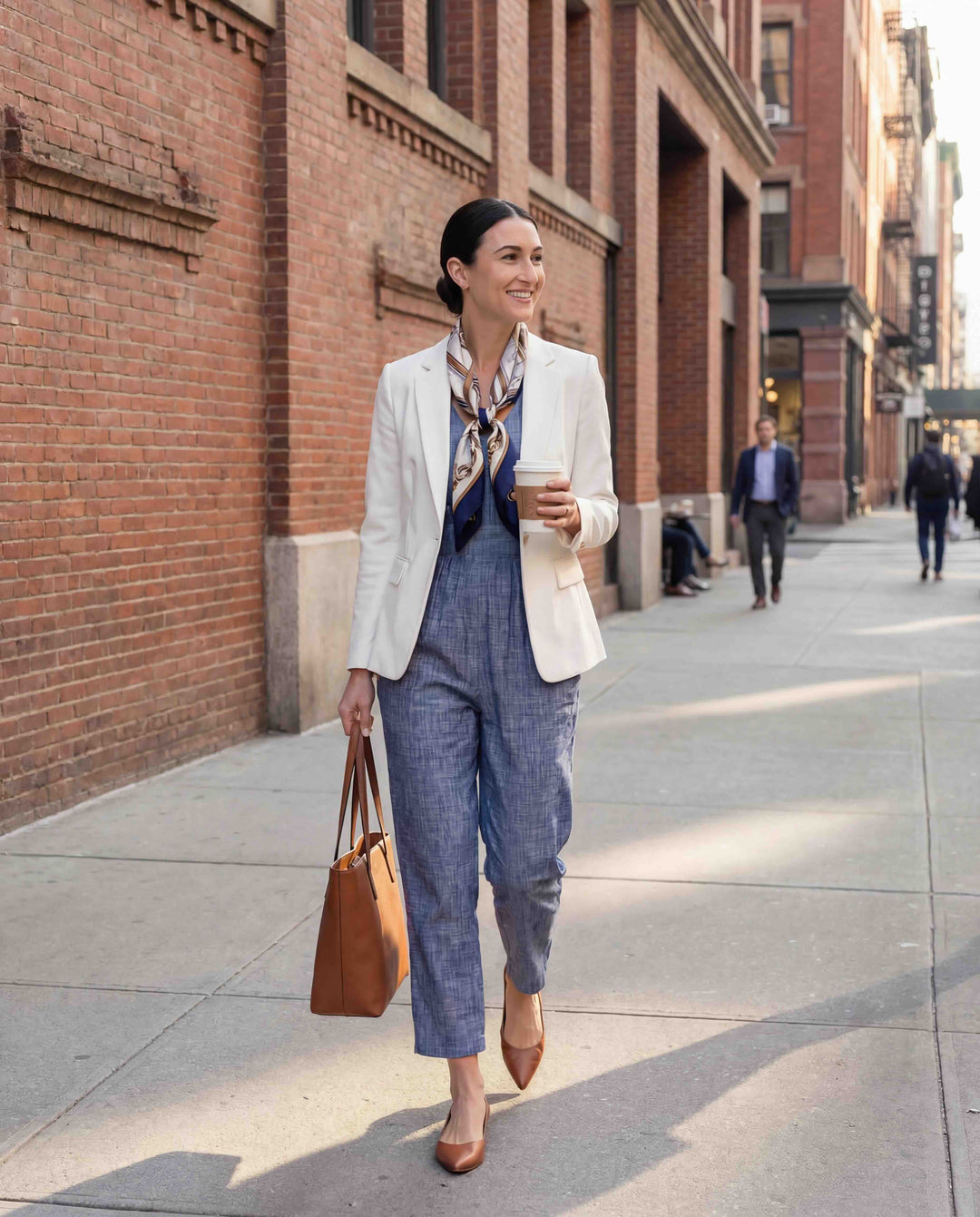 Women's Bow Shoulder Organic Jumpsuit - Blue Chambray