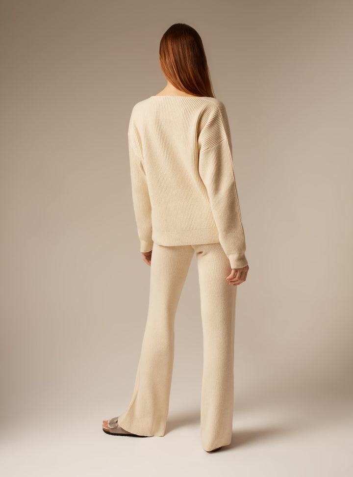 Como | Cashmere Ribbed Trousers - Cream