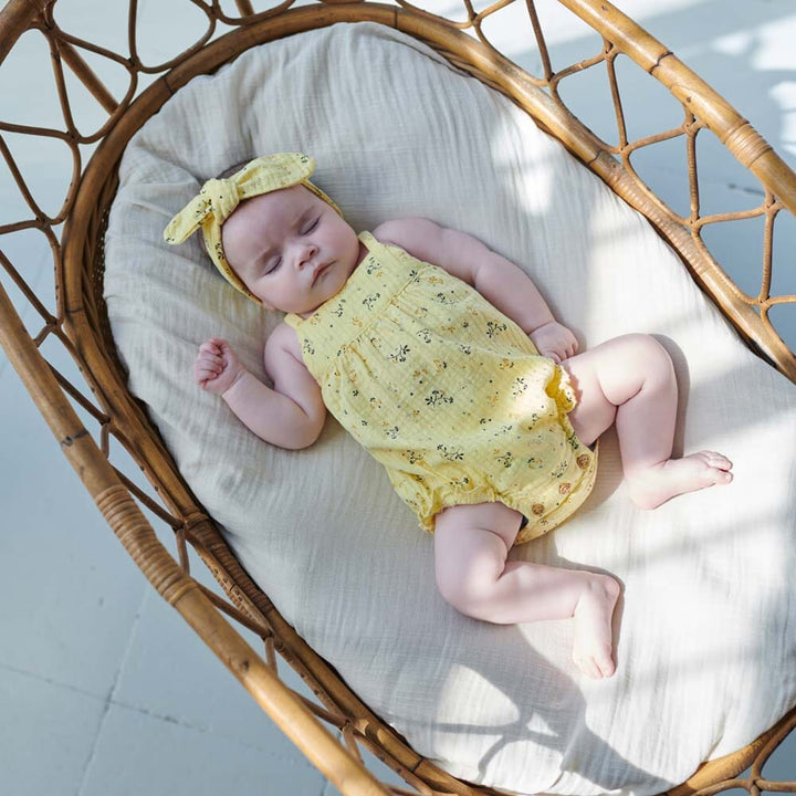 Muslin Floral Baby Romper - Yellow One Pieces My Little Cozmo 