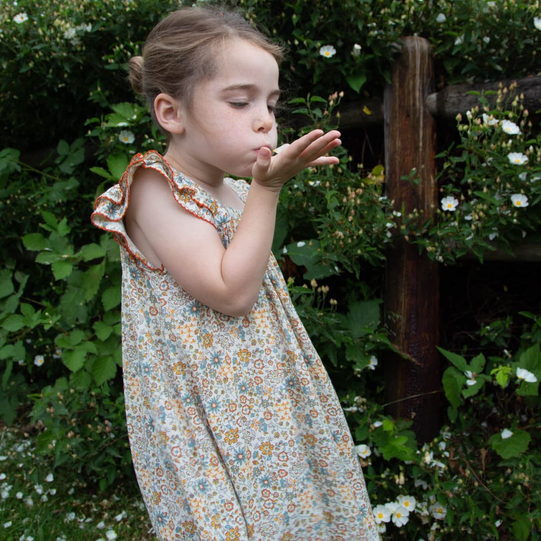Girls' Square Neck Flutter Sleeves Dress - Cottonfield Floral