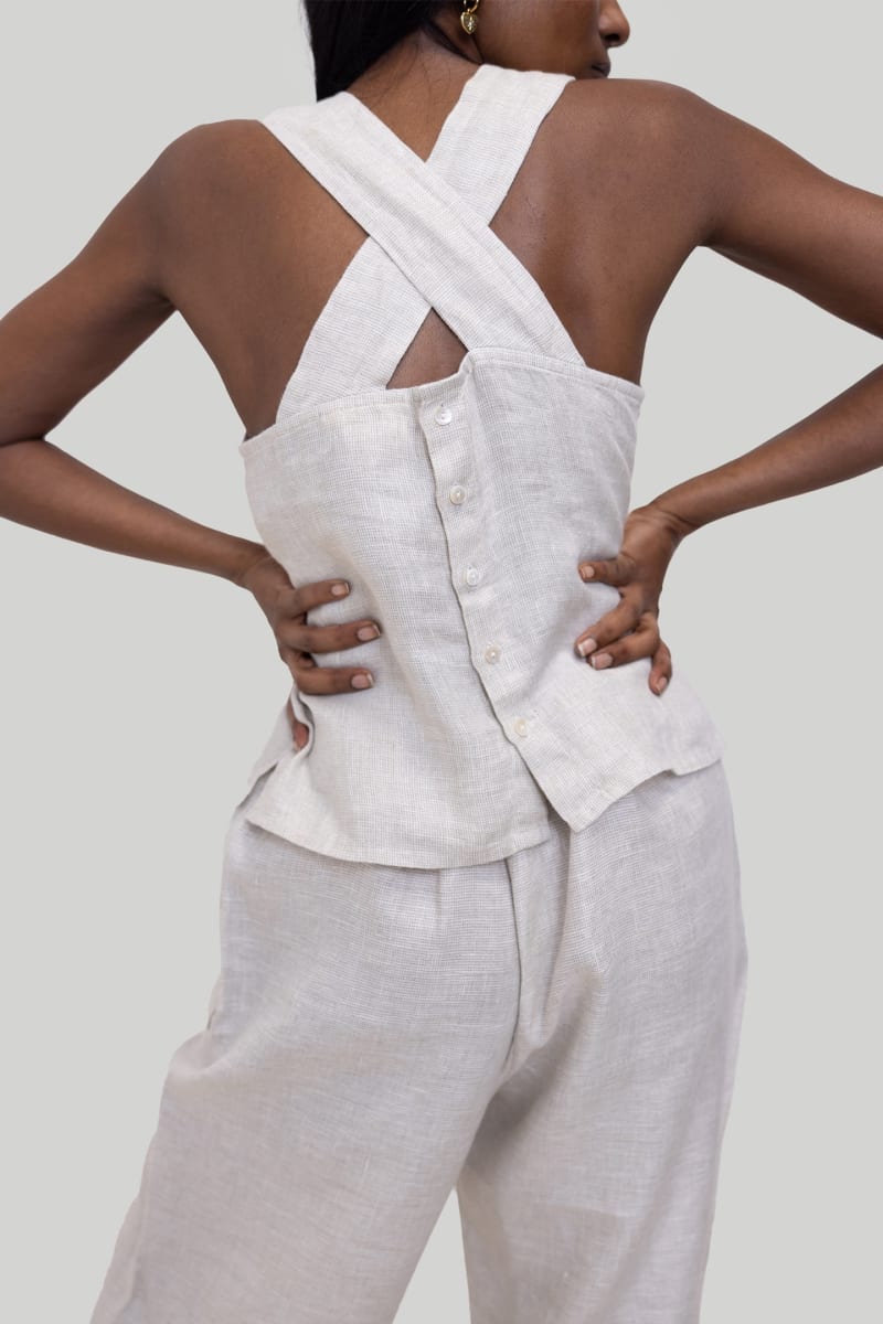 Crossback Tank Top - Linen Check