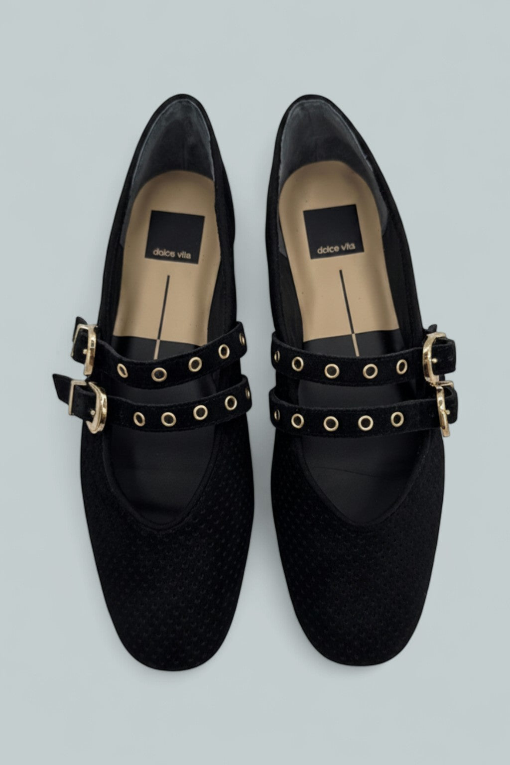 Women's Baylee Grommet Mary Jane Flats - Onyx Perforated Suede