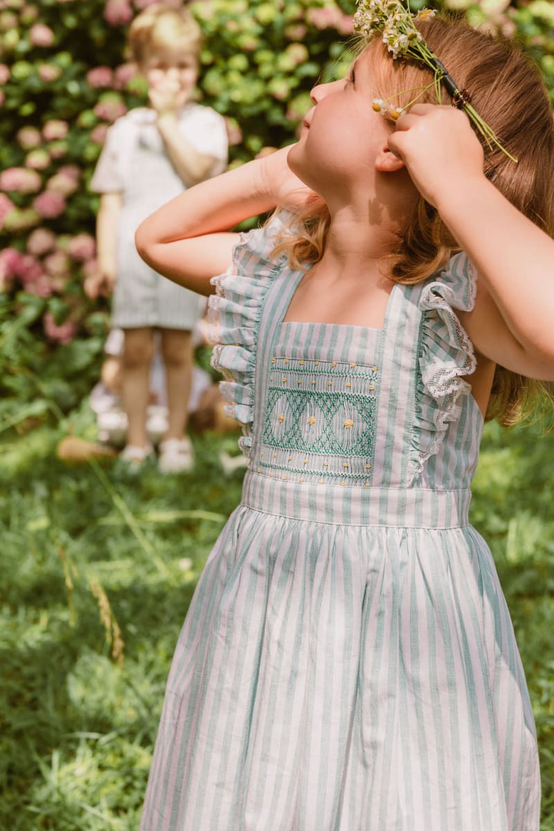 Sleeveless Cross Back Dress - Georgette Green Stripes