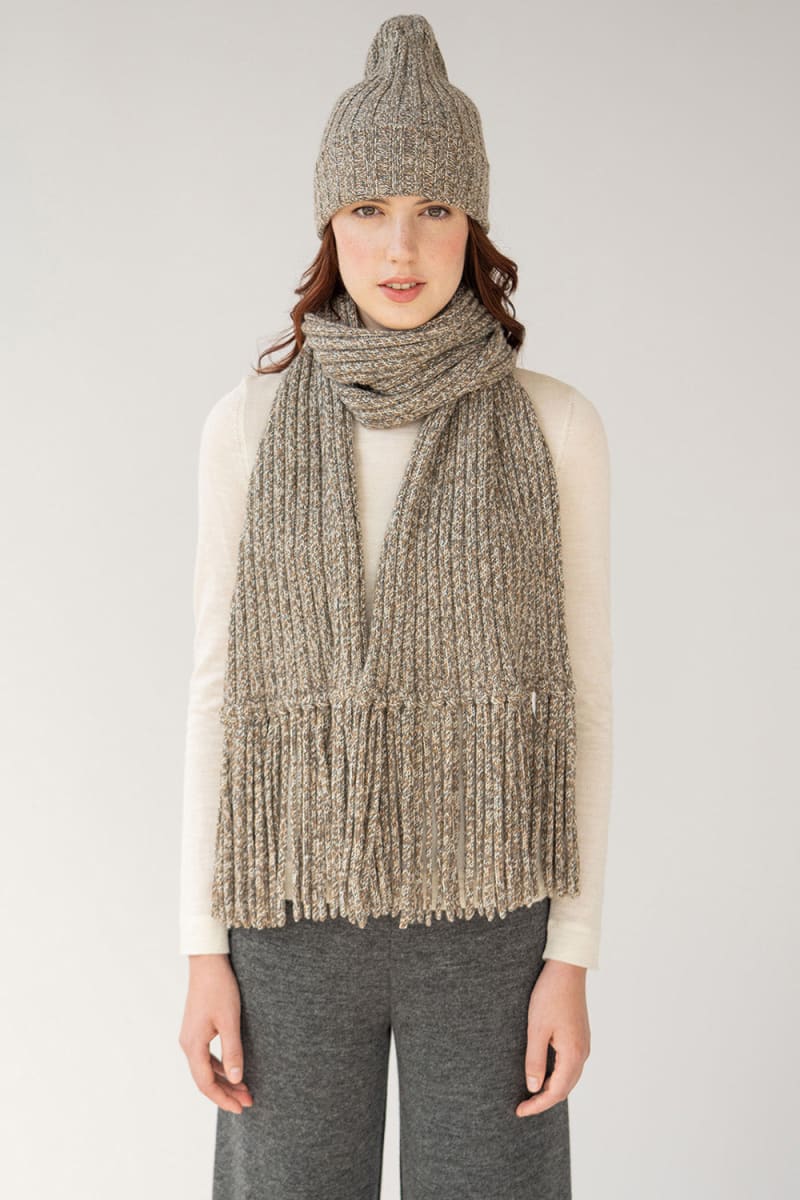 Ribbed Baby Alpaca Fringe Scarf - Ivory Marl