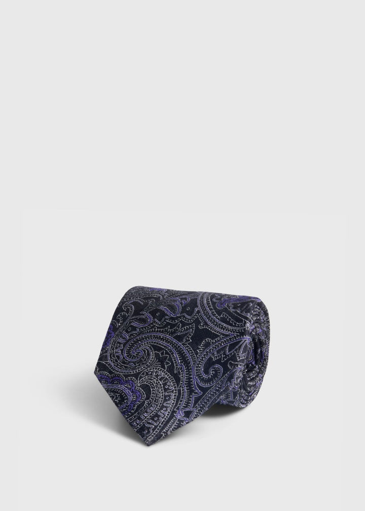Woven Silk Allover Paisley Tie - Black/Royal