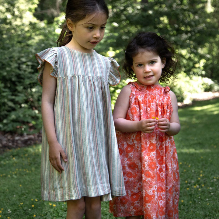 Girls' Flutter Sleeve Dress - Mint Green Stripe