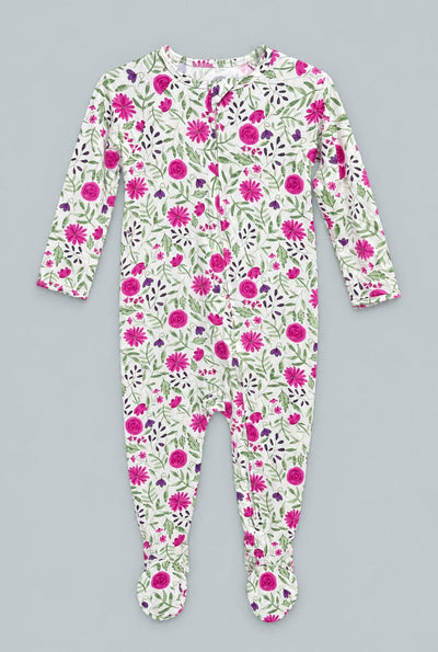 Sweet Purple Flowers Zipper Footie - Lainey