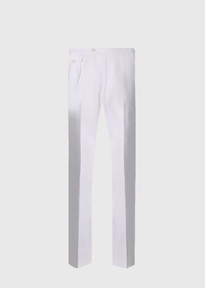 Linen Washed Pleated Front Trouser - White