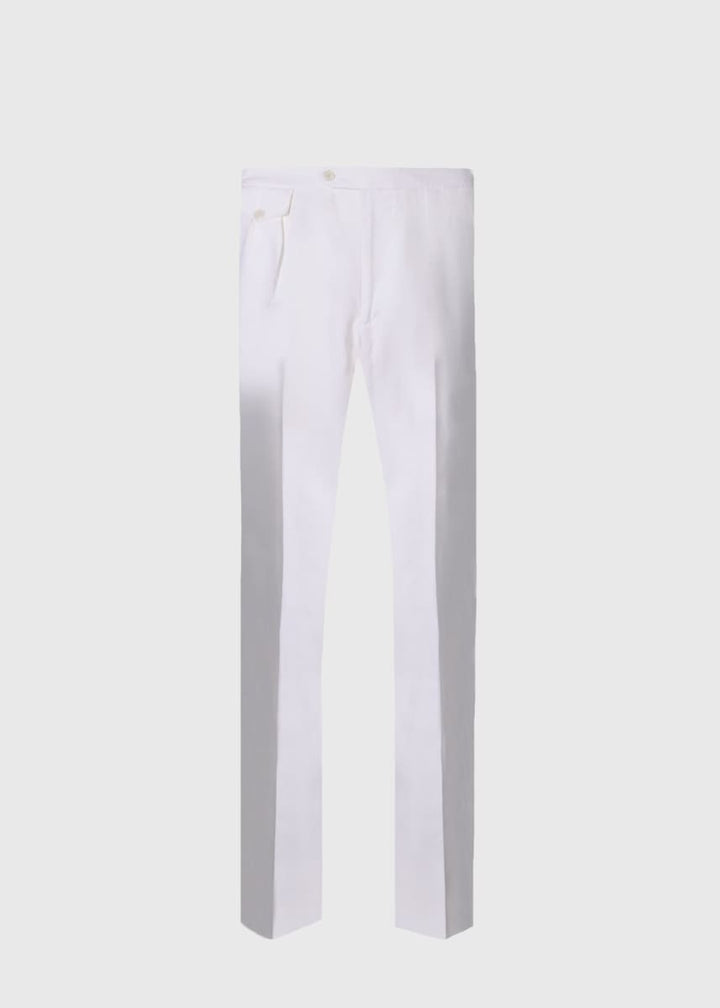 Linen Washed Pleated Front Trouser - White