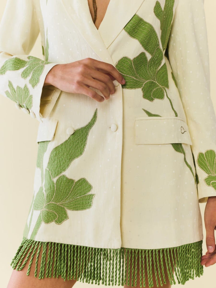 Alex Blazer Dress - Ivory With Green Applique