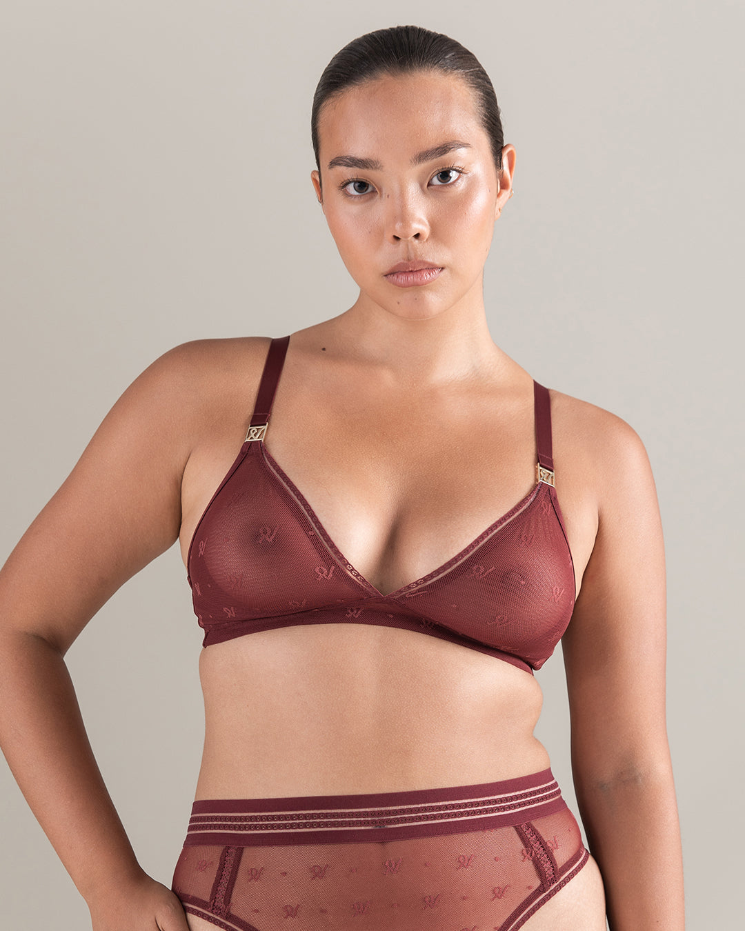 The Easy Does It Bralette Logo Mesh - Merlot