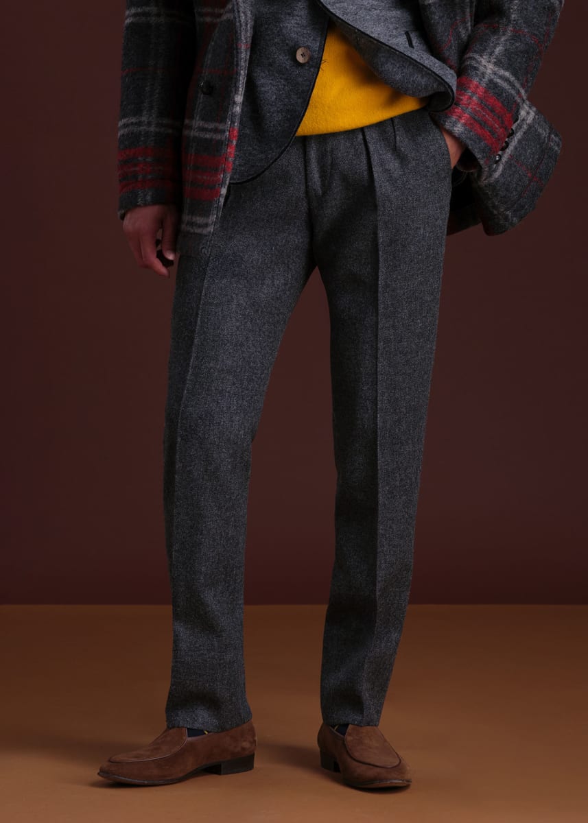 Shetland Wool French Pleat Trouser - Charcoal