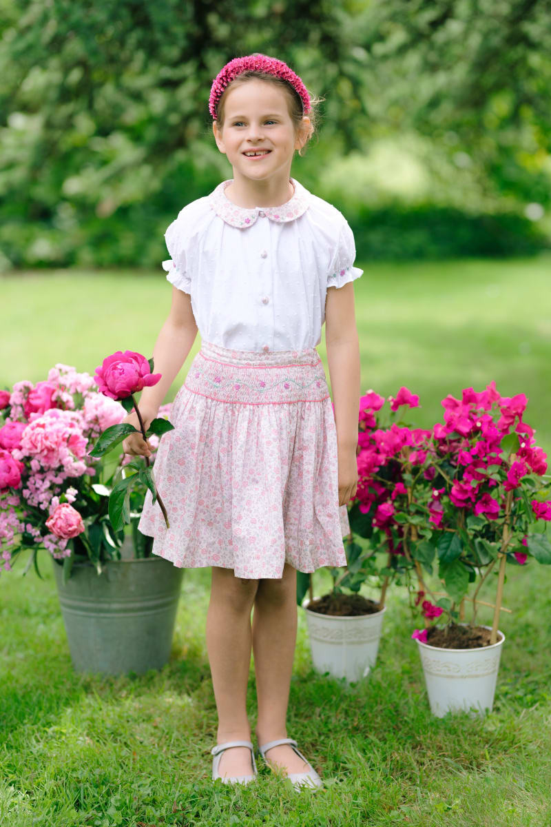 Marie Pink Skirt & Short Sleeve Blouse - Floral