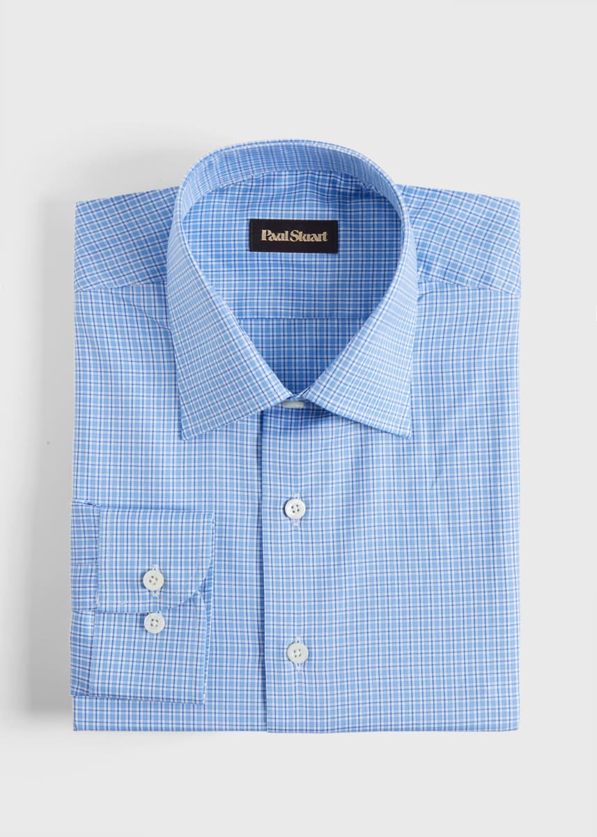Cotton Flannel Plaid Sport Shirt - Light Blue