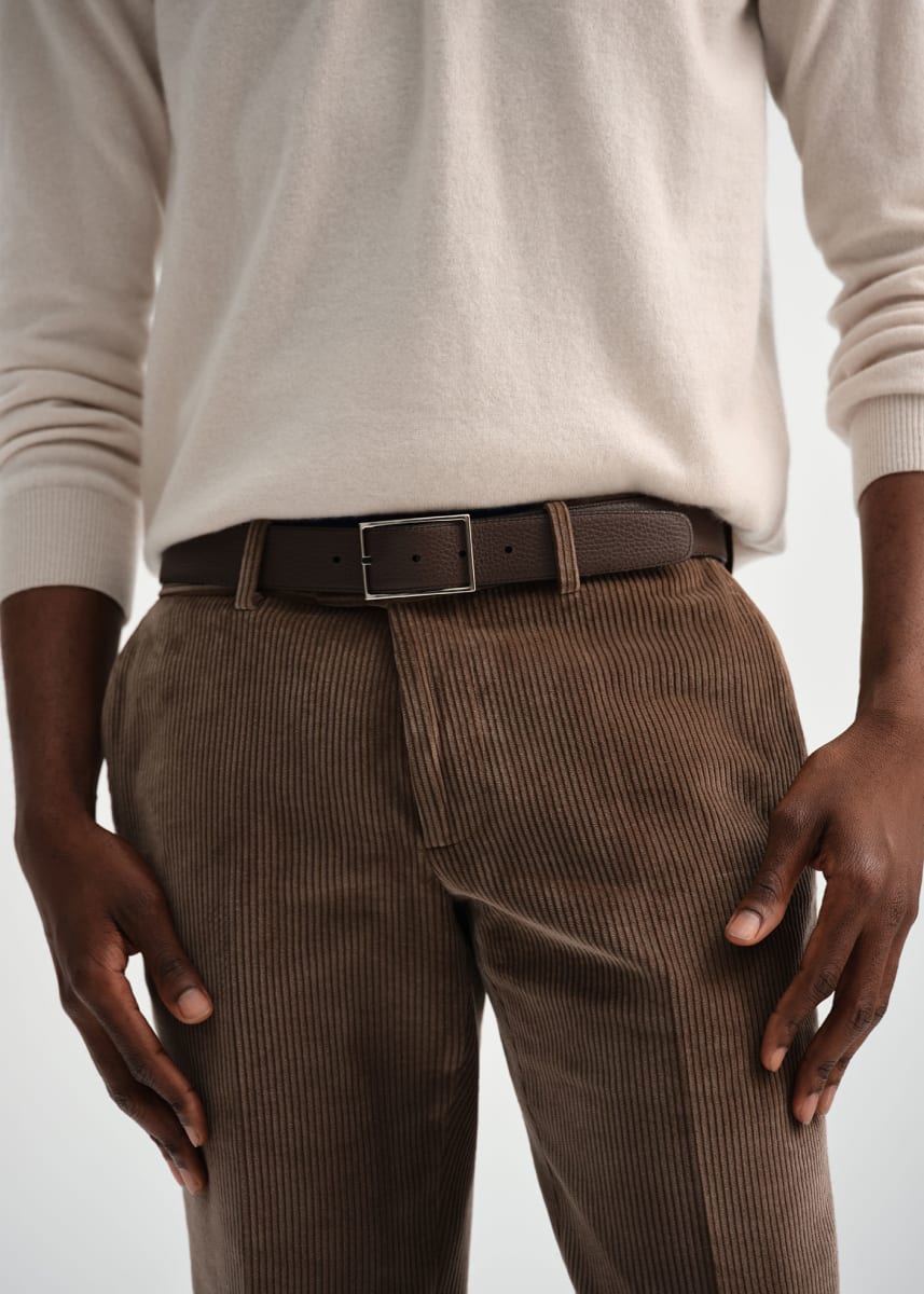 Suede Trimmed Corduroy Trouser - Taupe