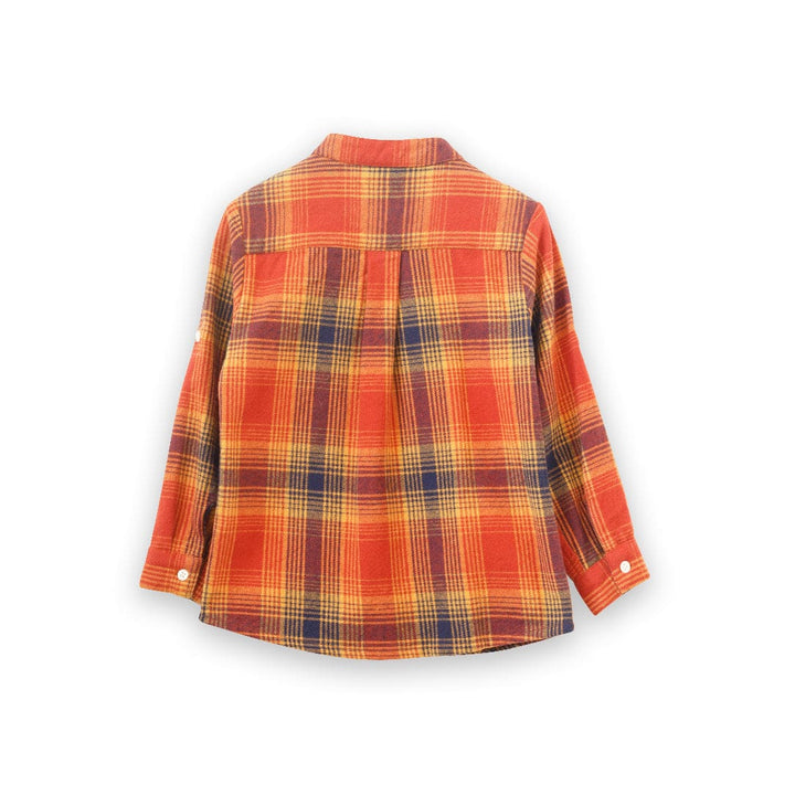 Boys Long Sleeve Flannel Check Shirt - Orange Plaid