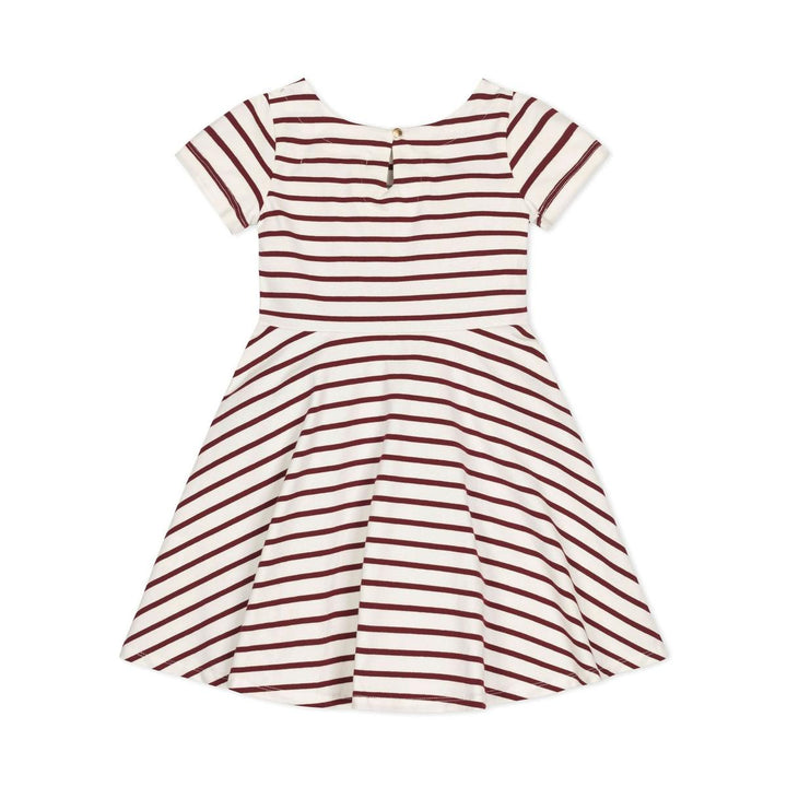 Baby Organic Short Sleeve Skater Dress - White and Oxblood Stripe