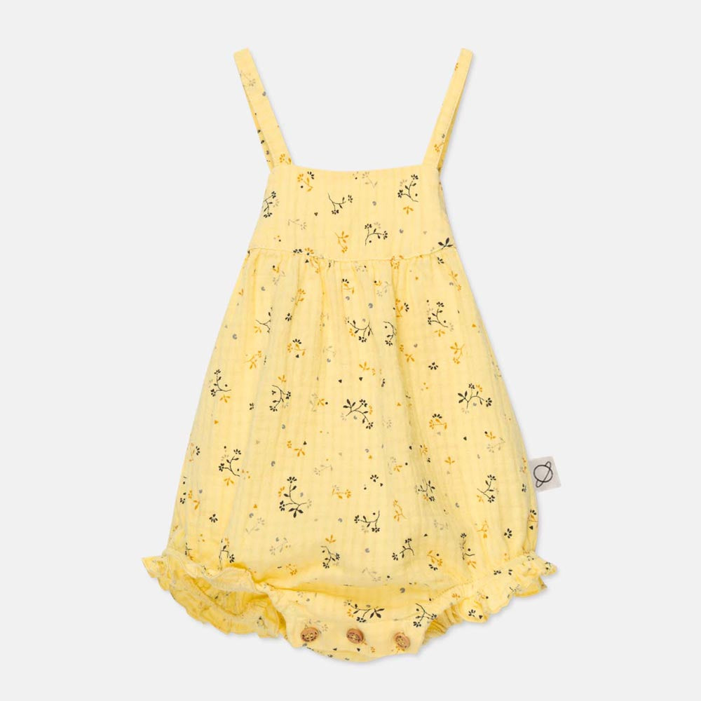 Muslin Floral Baby Romper - Yellow