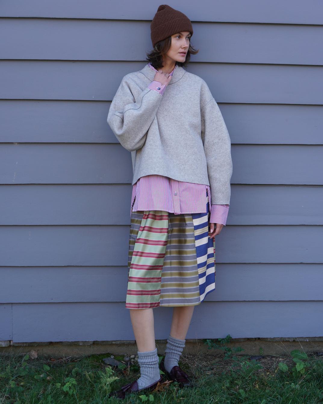 Mixed Upholstry Deadstock Satin  Dirndl Skirt - Multi