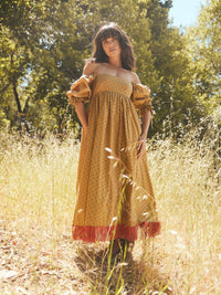 Jocelyn Puff Sleeve Fringe Dress - Honeycomb/Mini Rose Floral