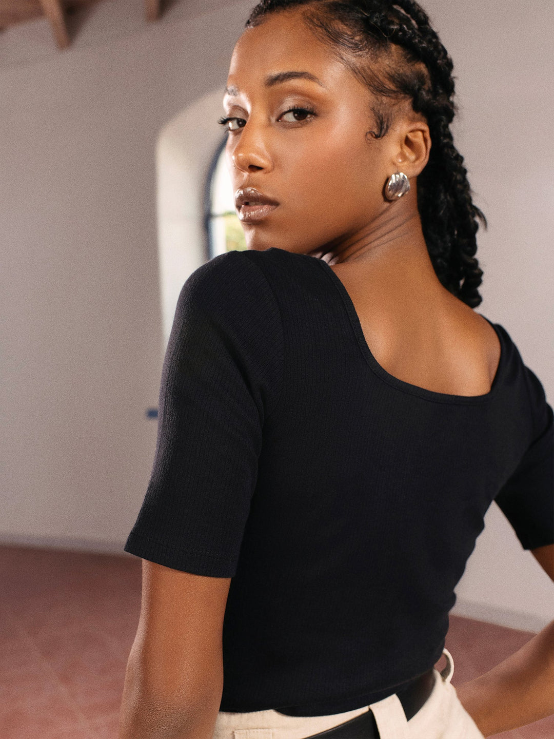 Square Neck Top - Black