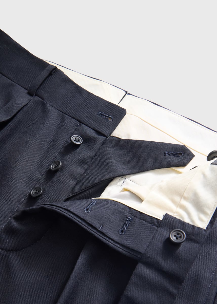 Wool Pleated Front Wool Dress Trouser - Navy
