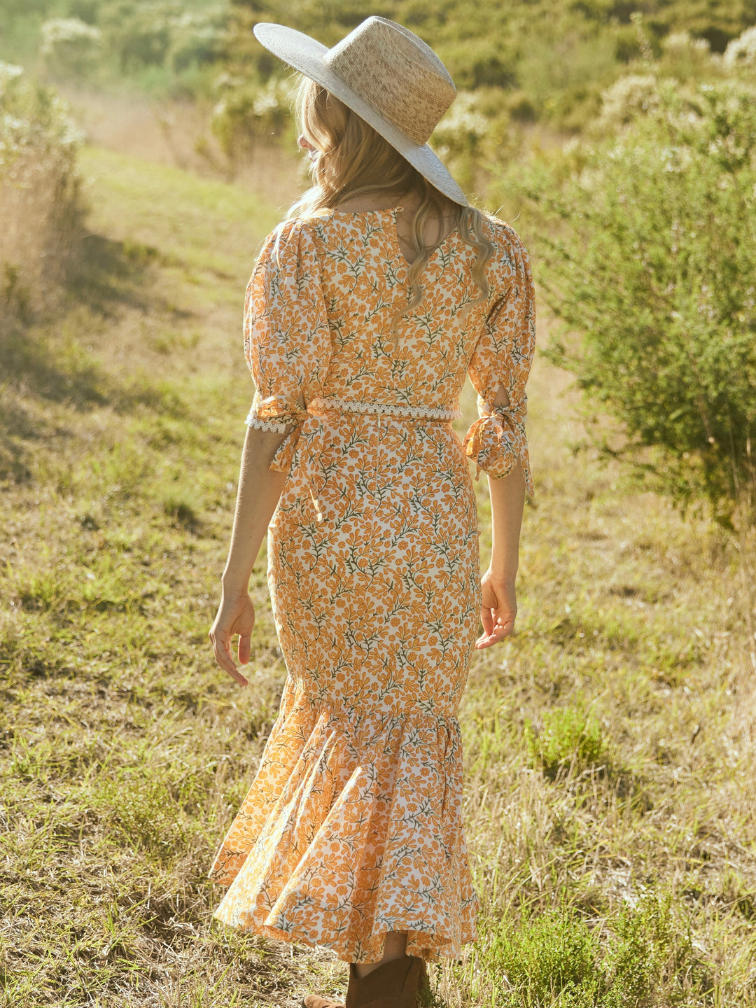Frances Square Neck Top - Ivory/Clementine Floral print