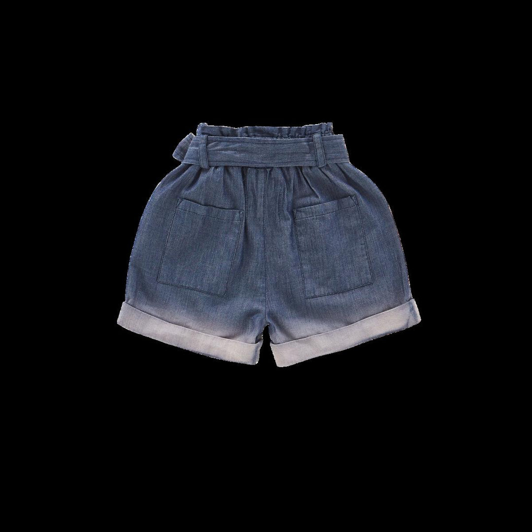 Girls Denim Shorts With Belt - Indigo