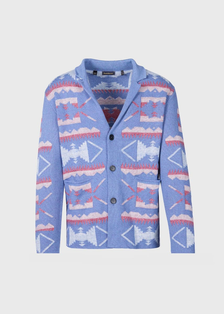 Button Front Knit Blazer - Blue Melange