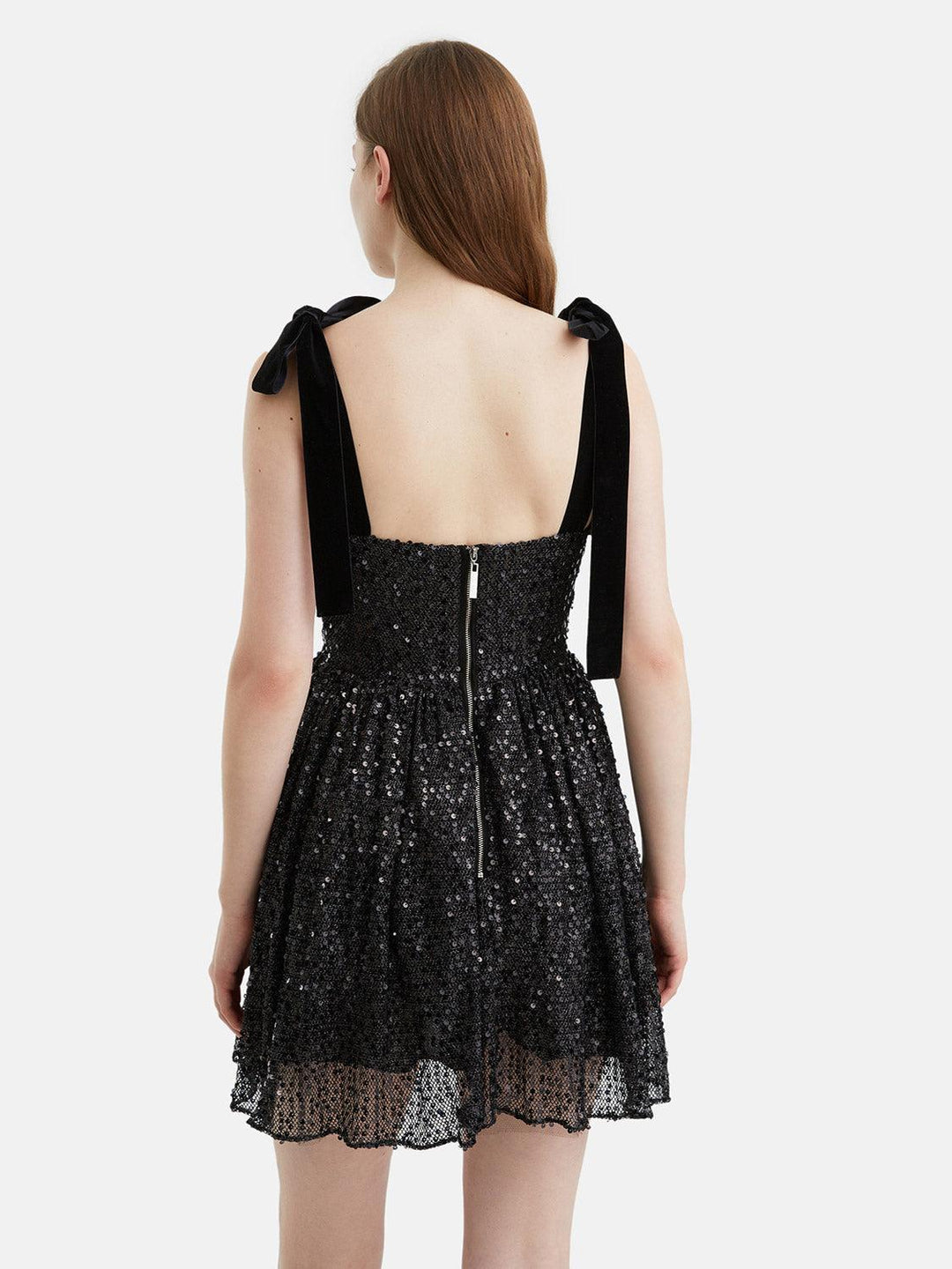 Sequined Flowy Mini Dress - Black